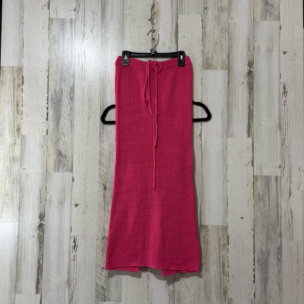 Two Piece Pink Knit Maxi Skirt and Cropped Sleeveless Top Knit Cover Up - Picture 4 of 16